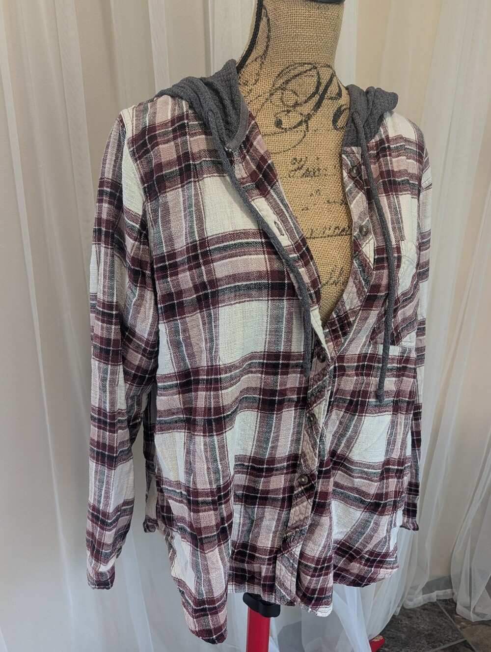 Plaid Button Down Hooded Flannel Shirt